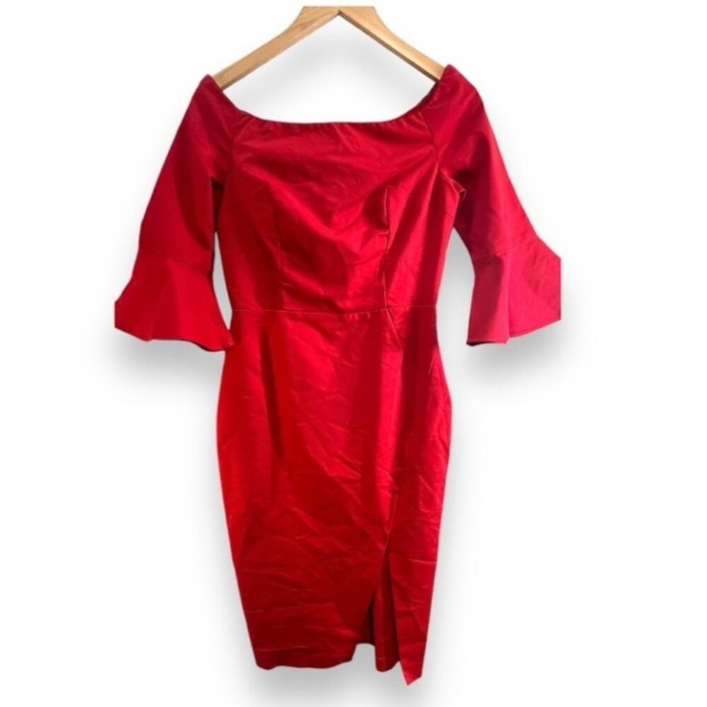 ZARA Red scoop neckline Ruffle Sleeve Slit front Cocktail Dress Sz M